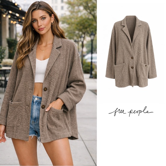Free People Jackets & Blazers - NEW Free People Beach Reign Textured Oversized Blazer in brown